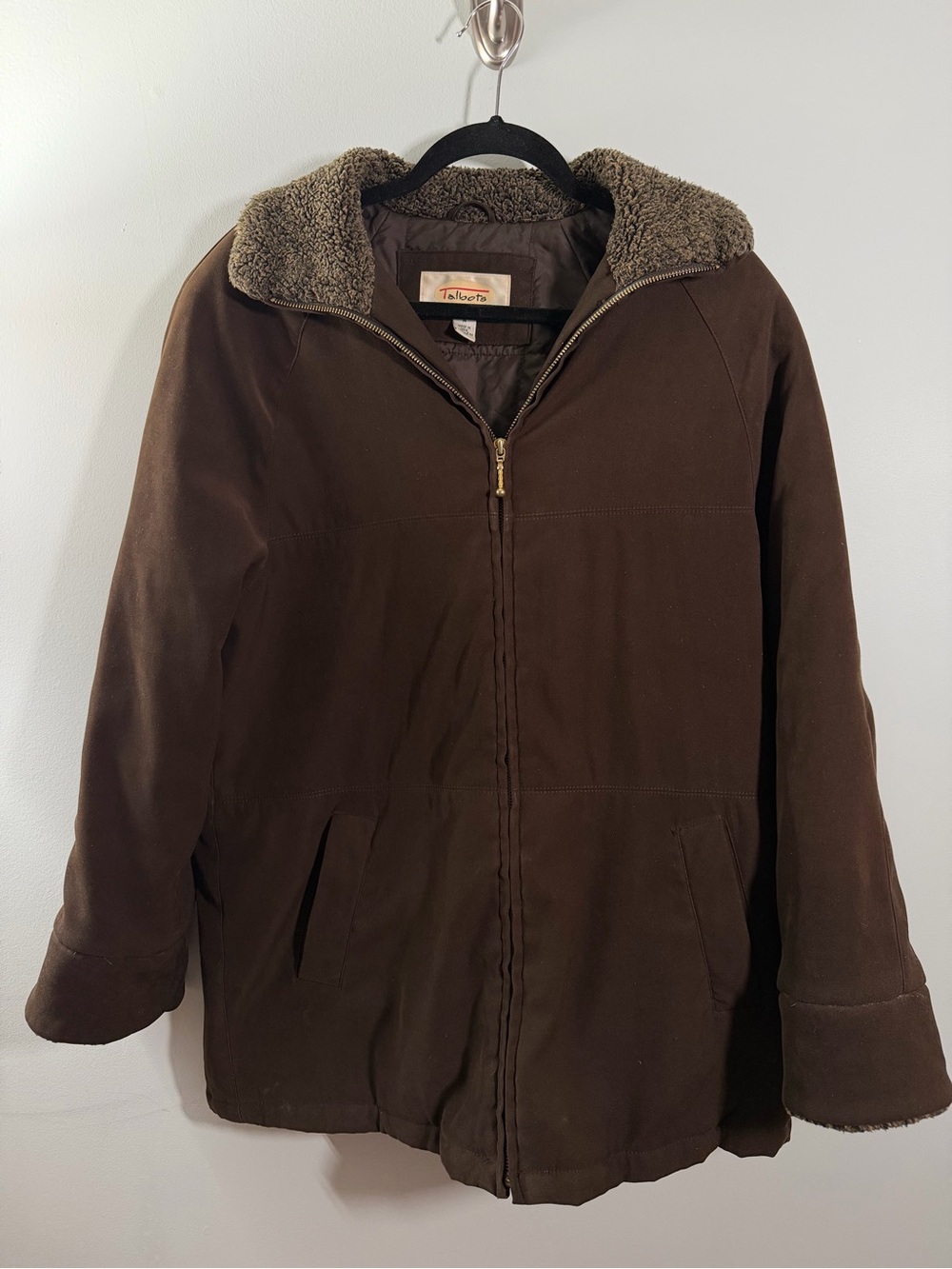 Talbots Brown Sherpa-Lined Zip-Front Puffer Jacket
